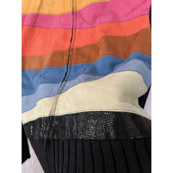 ST JOHN Lamb Suede Leather And Wool Sequin Striped Jacket Women Size S Full Zip - Picture 4 of 10